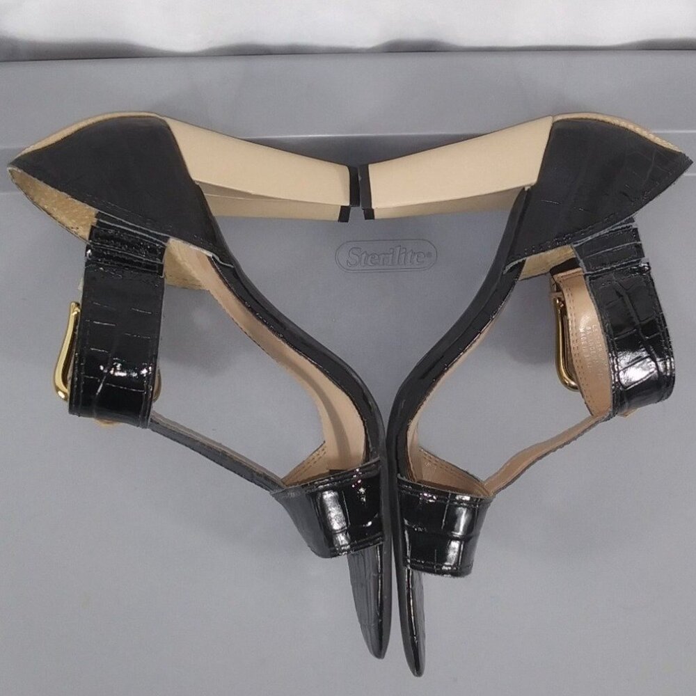 Franko Sarto Women's black/beige Open Toe Buckle Strap Heel Shoes size 8.5m - Picture 4 of 9